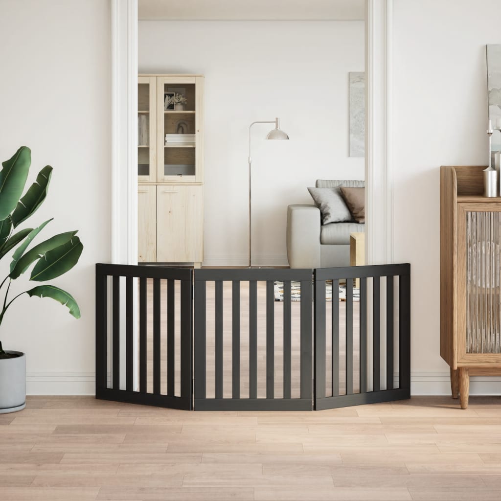 Cancello per Cani Pieghevole 3 Pannelli Nero 150cm Legno Pioppo