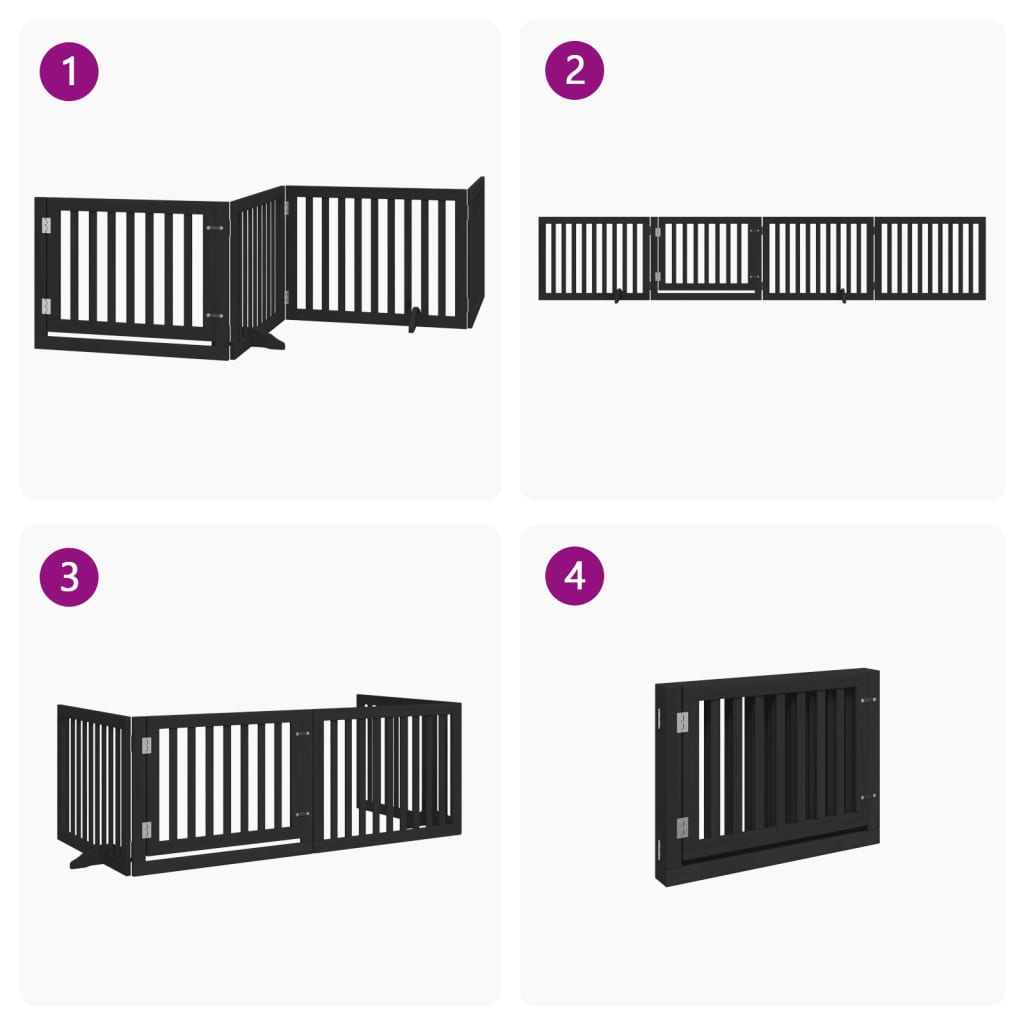 Cancello per Cani Porta Pieghevole Nero 4 Pannelli 320cm Pioppo