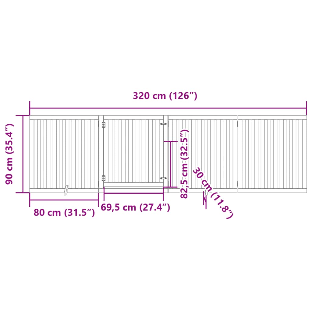 Cancello per Cani Porta Pieghevole Nero 4 Pannelli 320cm Pioppo