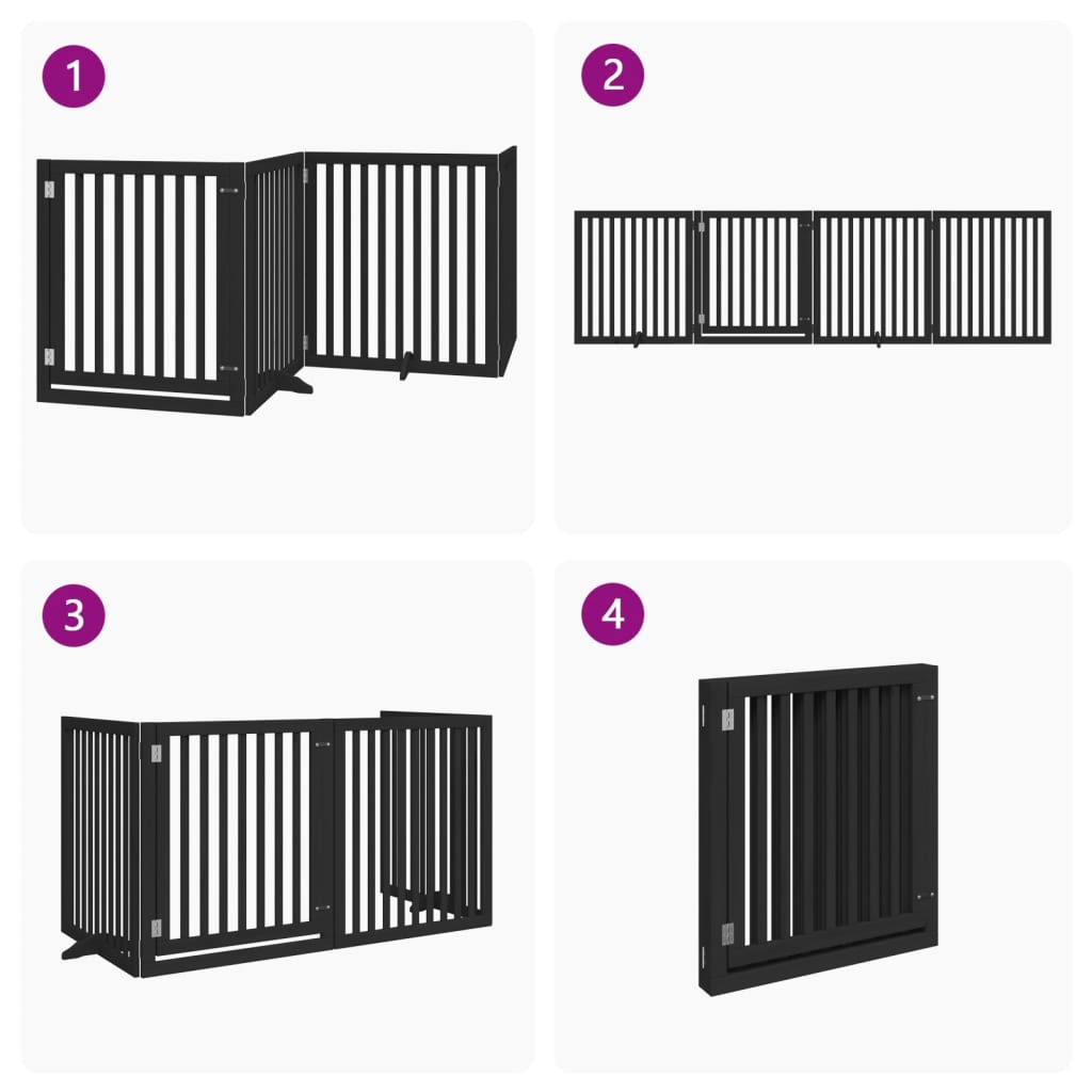 Cancello per Cani Porta Pieghevole Nero 4 Pannelli 320cm Pioppo