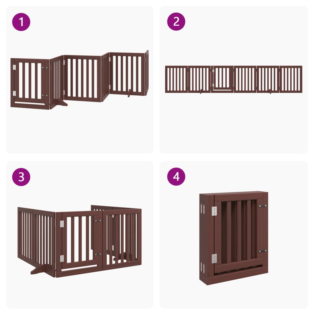 Cancello Cani Porta Pieghevole Marrone 6 Pannelli 300cm Pioppo