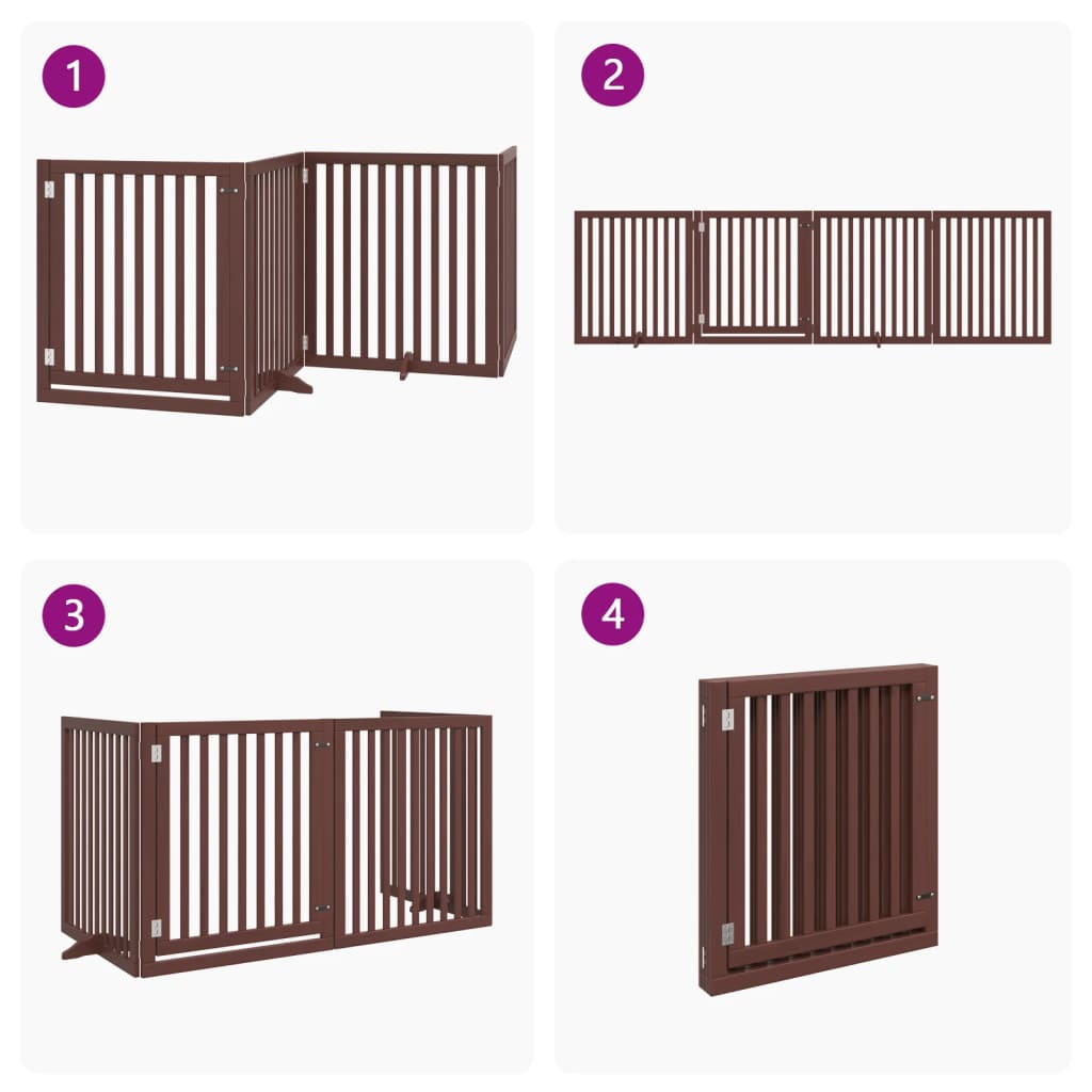 Cancello Cani Porta Pieghevole Marrone 4 Pannelli 320cm Pioppo
