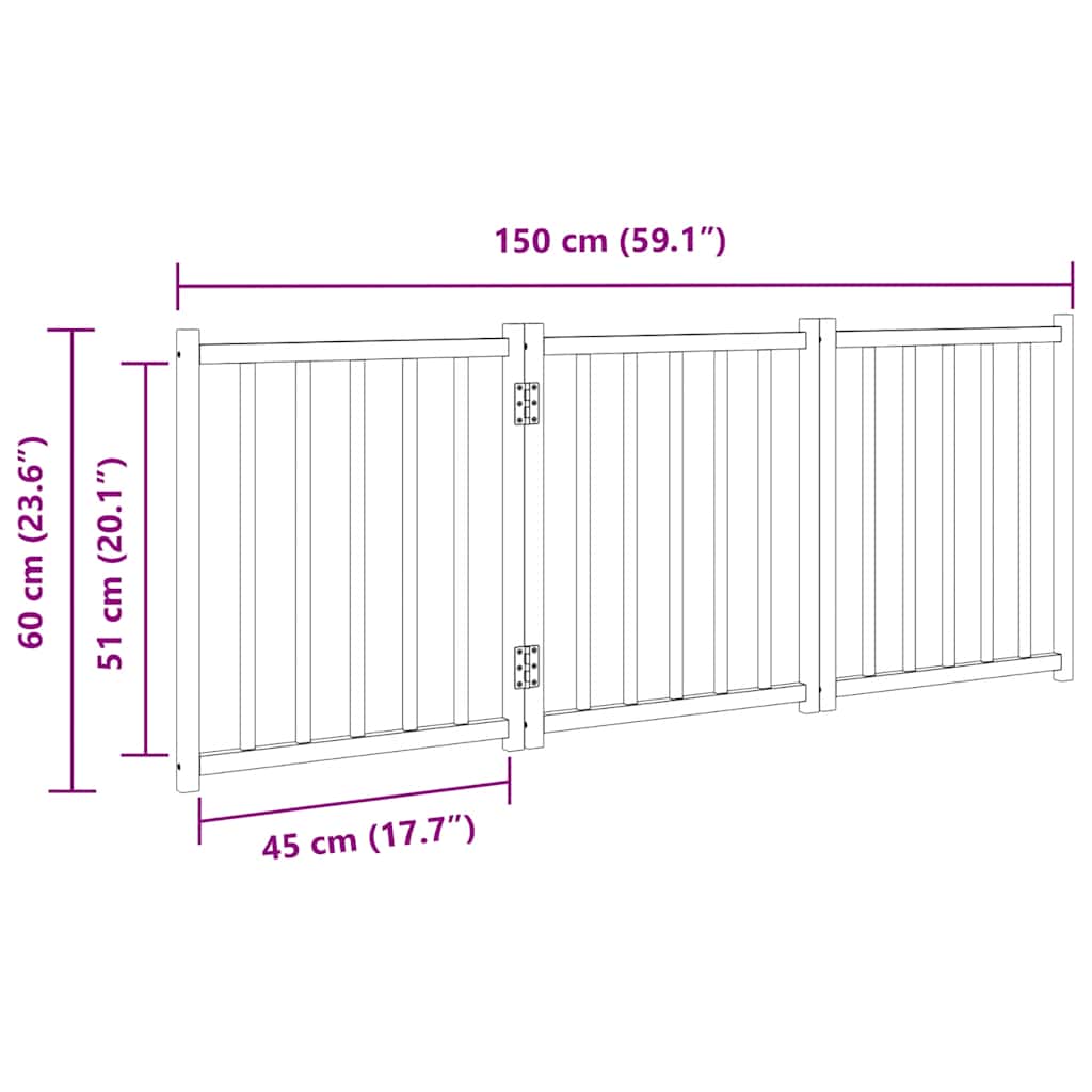 Cancello per Cani Pieghevole 3 Pannelli 150 cm Massello Abete