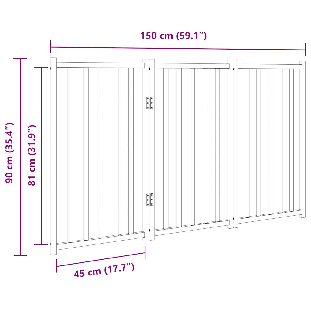 Cancelletto per cani pieghevole a 3 pannelli 150 cm in legno massello di abete