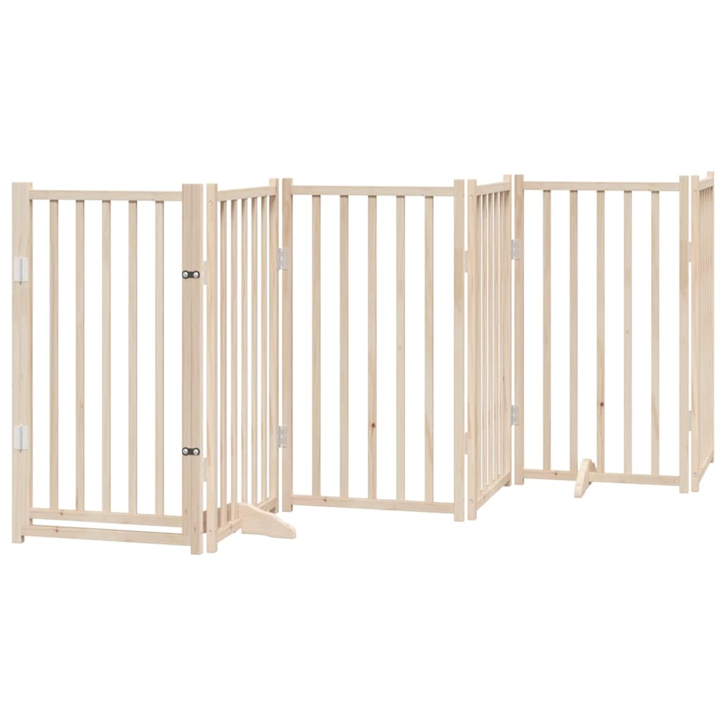Cancelletto per cani con porta pieghevole 6 pannelli 300 cm in legno massello di abete