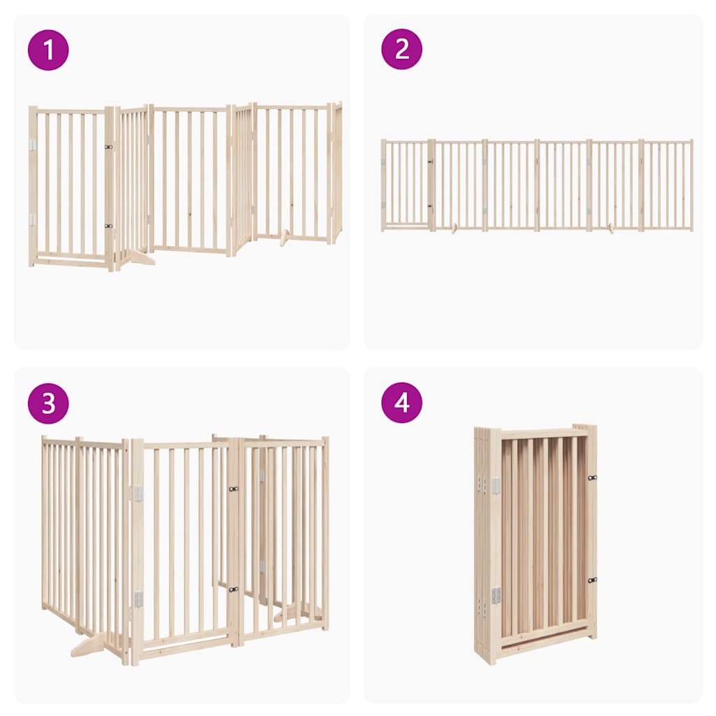 Cancelletto per cani con porta pieghevole 6 pannelli 300 cm in legno massello di abete