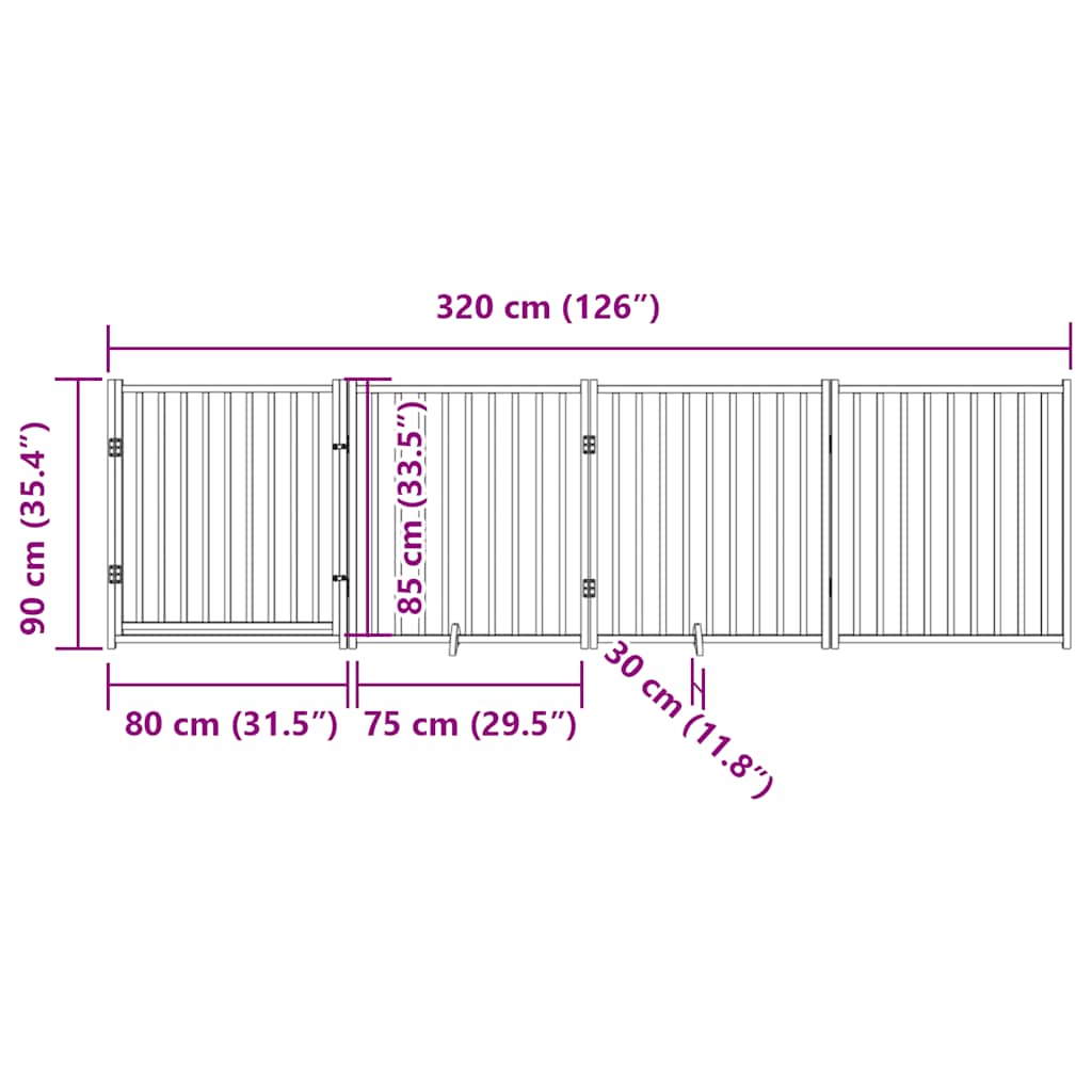 Cancelletto per cani con porta pieghevole 4 pannelli 320 cm in legno massello di abete