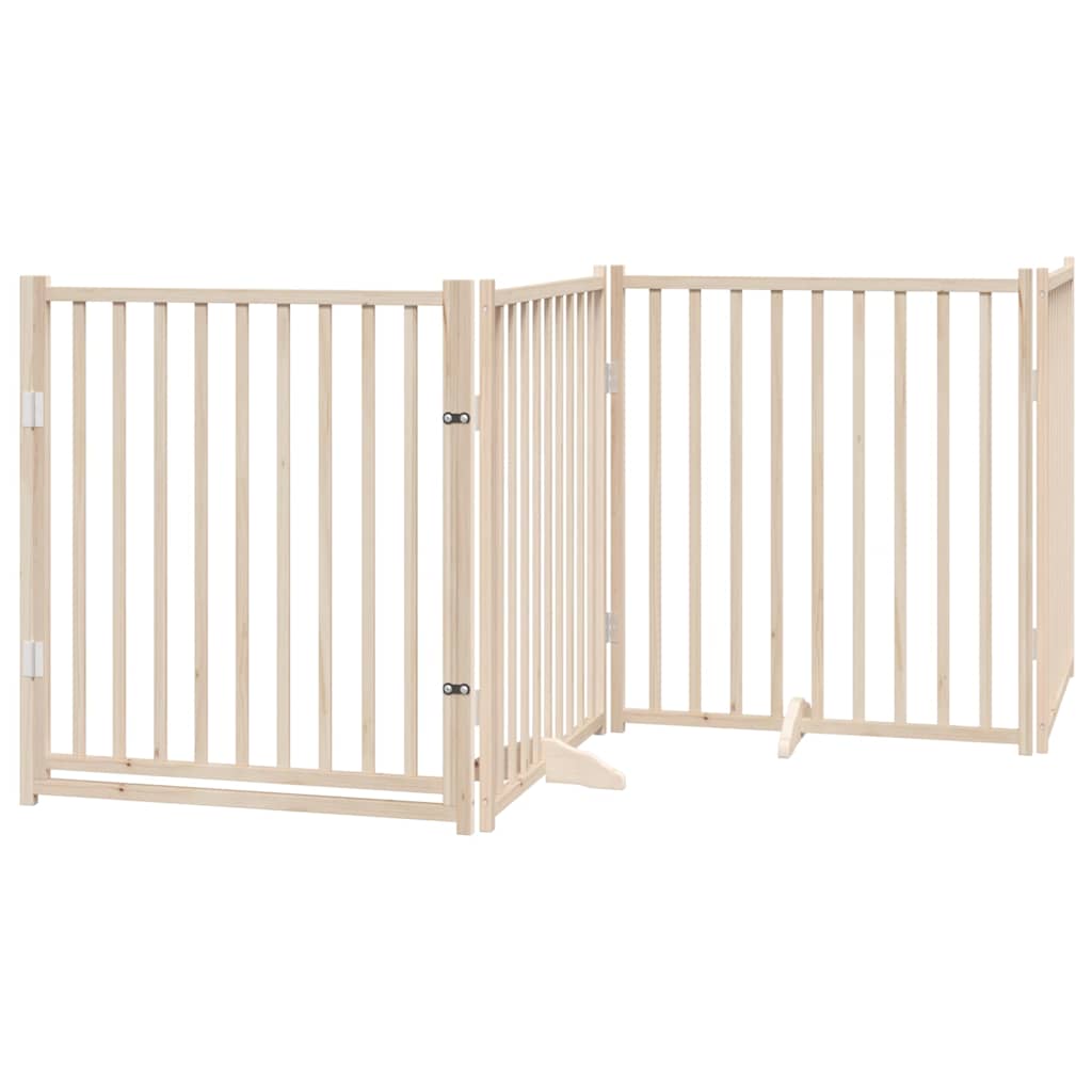 Cancelletto per cani con porta pieghevole 4 pannelli 320 cm in legno massello di abete