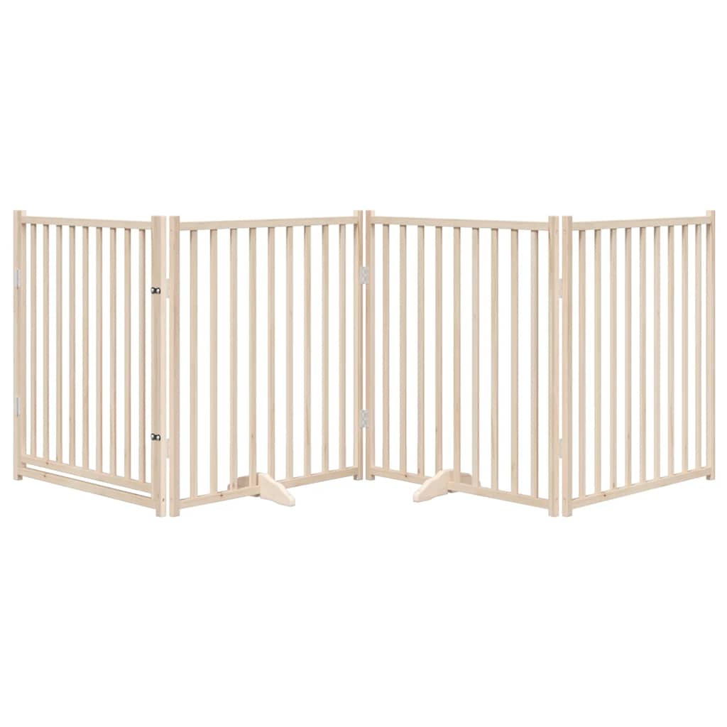 Cancelletto per cani con porta pieghevole 4 pannelli 320 cm in legno massello di abete