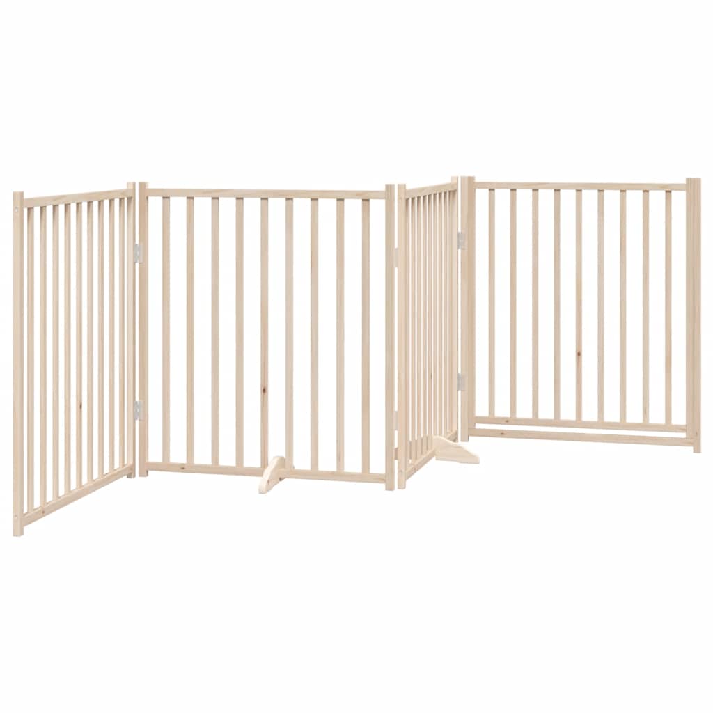 Cancelletto per cani con porta pieghevole 4 pannelli 320 cm in legno massello di abete