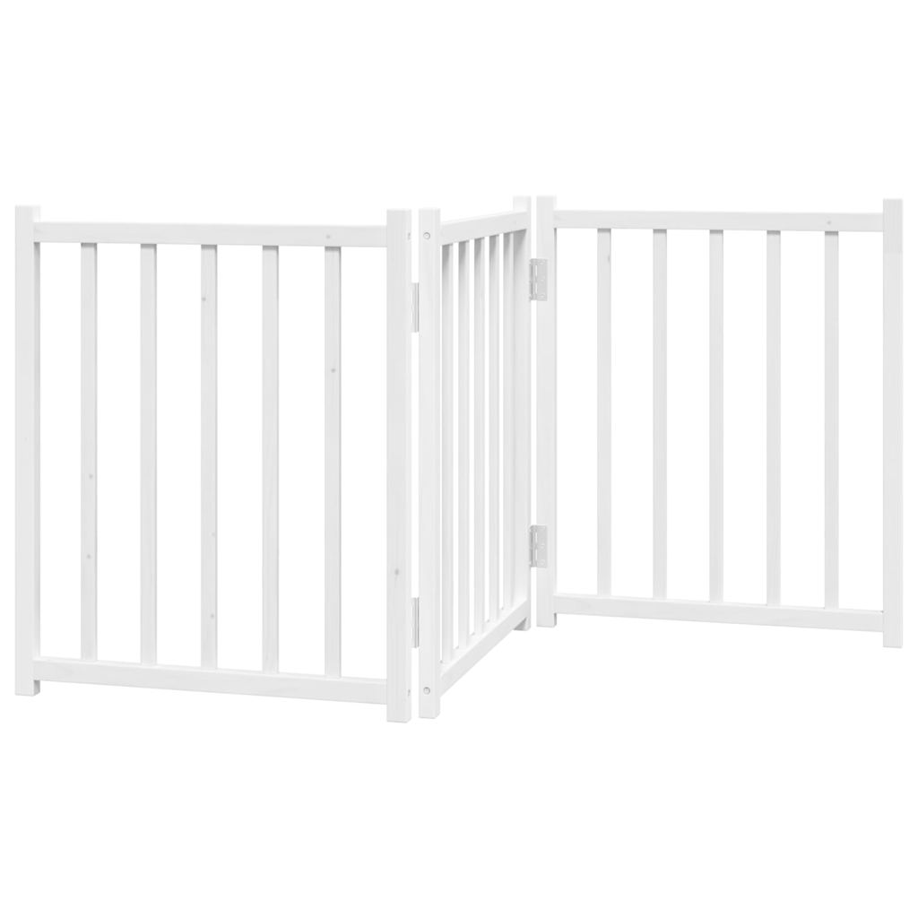 Cancello Cani Pieghevole 3 Pannelli Bianco 150cm Massello Abete