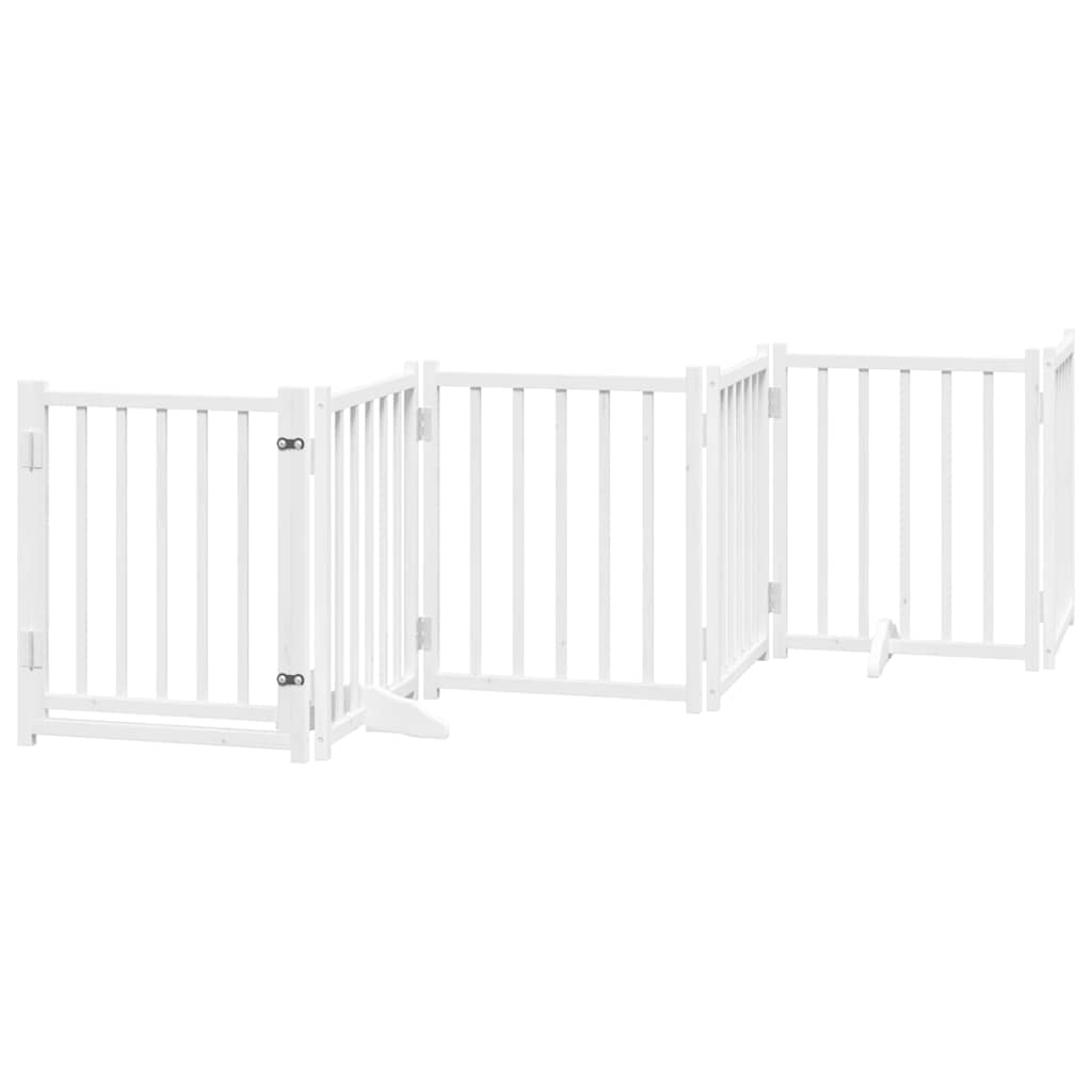 Cancello Cani Pieghevole Bianco 6 Pannelli 300cm Massello Abete