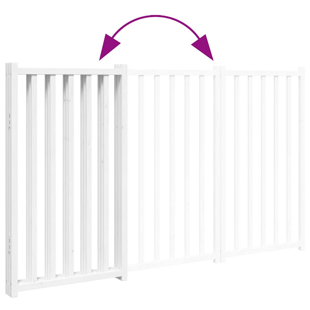 Cancello Cani Pieghevole 3 Pannelli Bianco 150cm Massello Abete