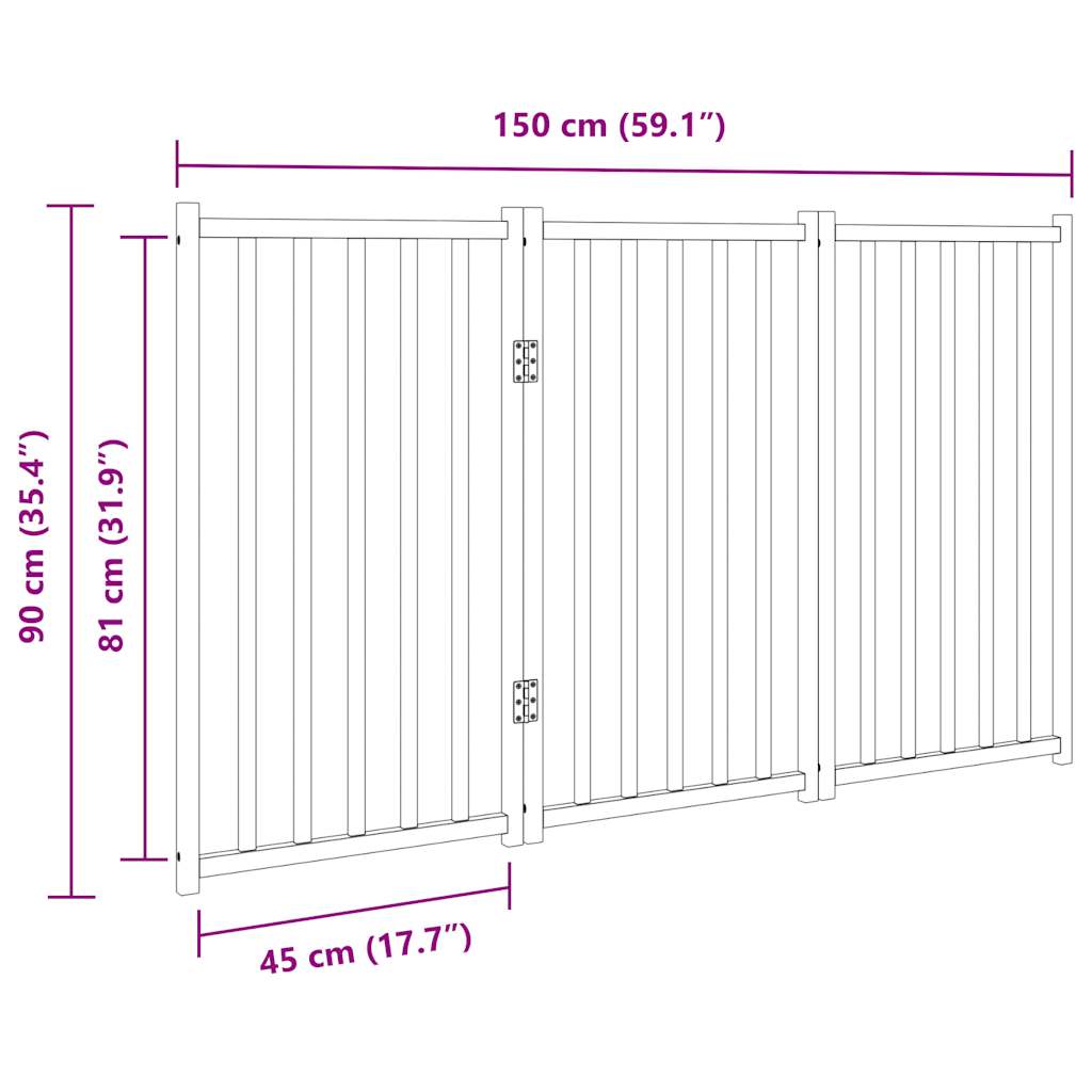 Cancello Cani Pieghevole 3 Pannelli Bianco 150cm Massello Abete