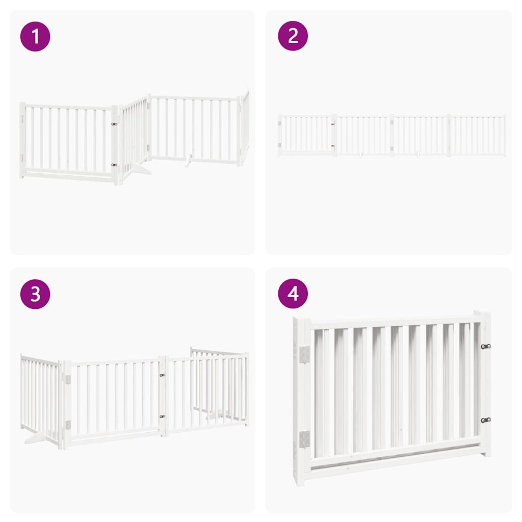Cancello Cani Pieghevole Bianco 4 Pannelli 320cm Massello Abete