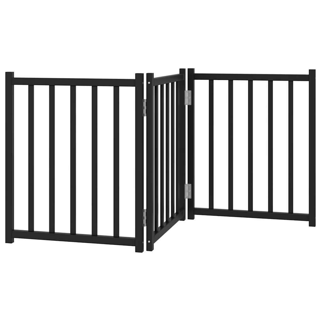 Cancello Cani Pieghevole 3 Pannelli Nero 150 cm Massello Abete