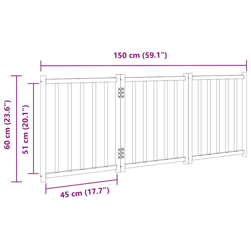 Cancello Cani Pieghevole 3Pannelli Marrone 150cm Massello Abete