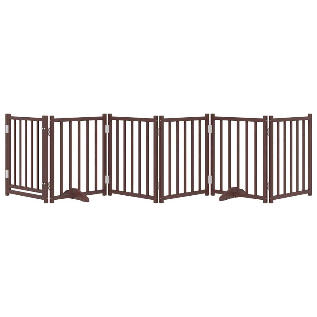Cancello Cani Pieghevole Marrone 6Pannelli 300cm Massello Abete