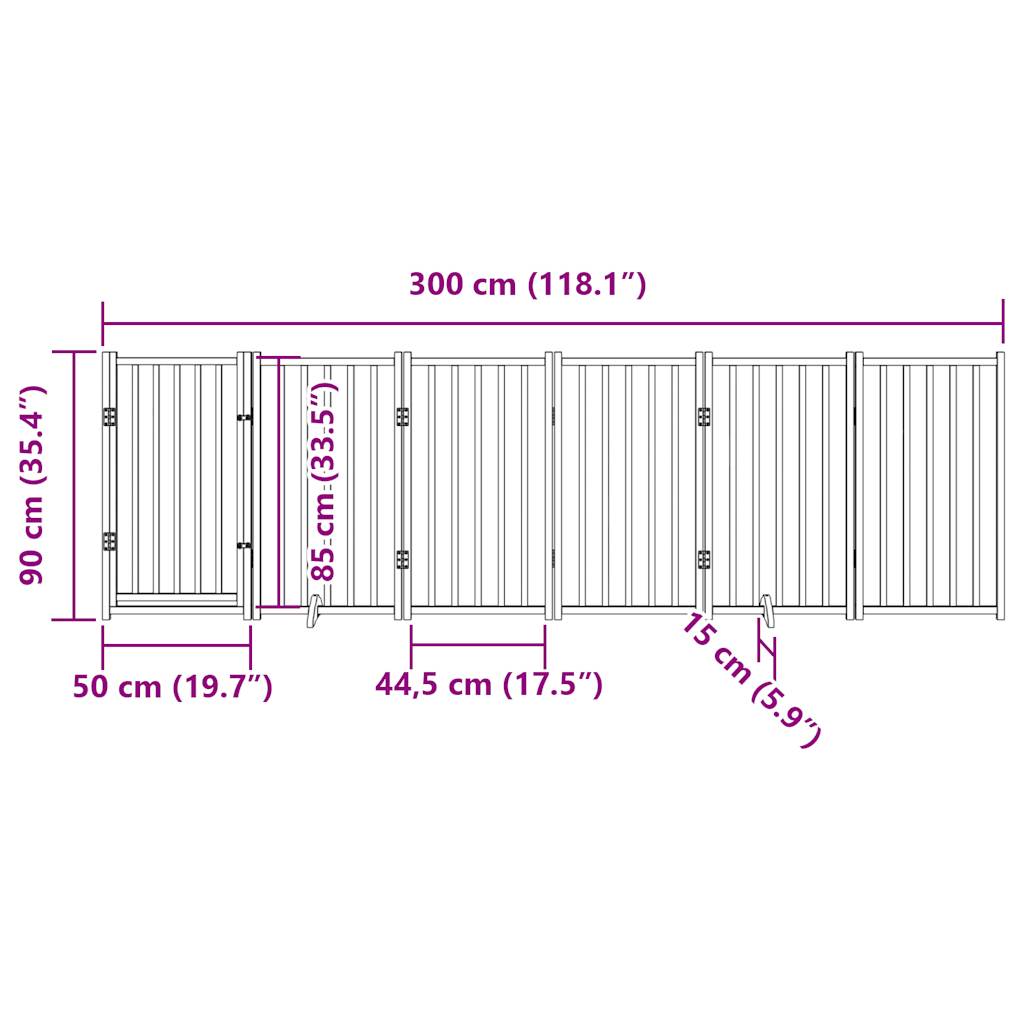 Cancello Cani Pieghevole Marrone 6Pannelli 300cm Massello Abete