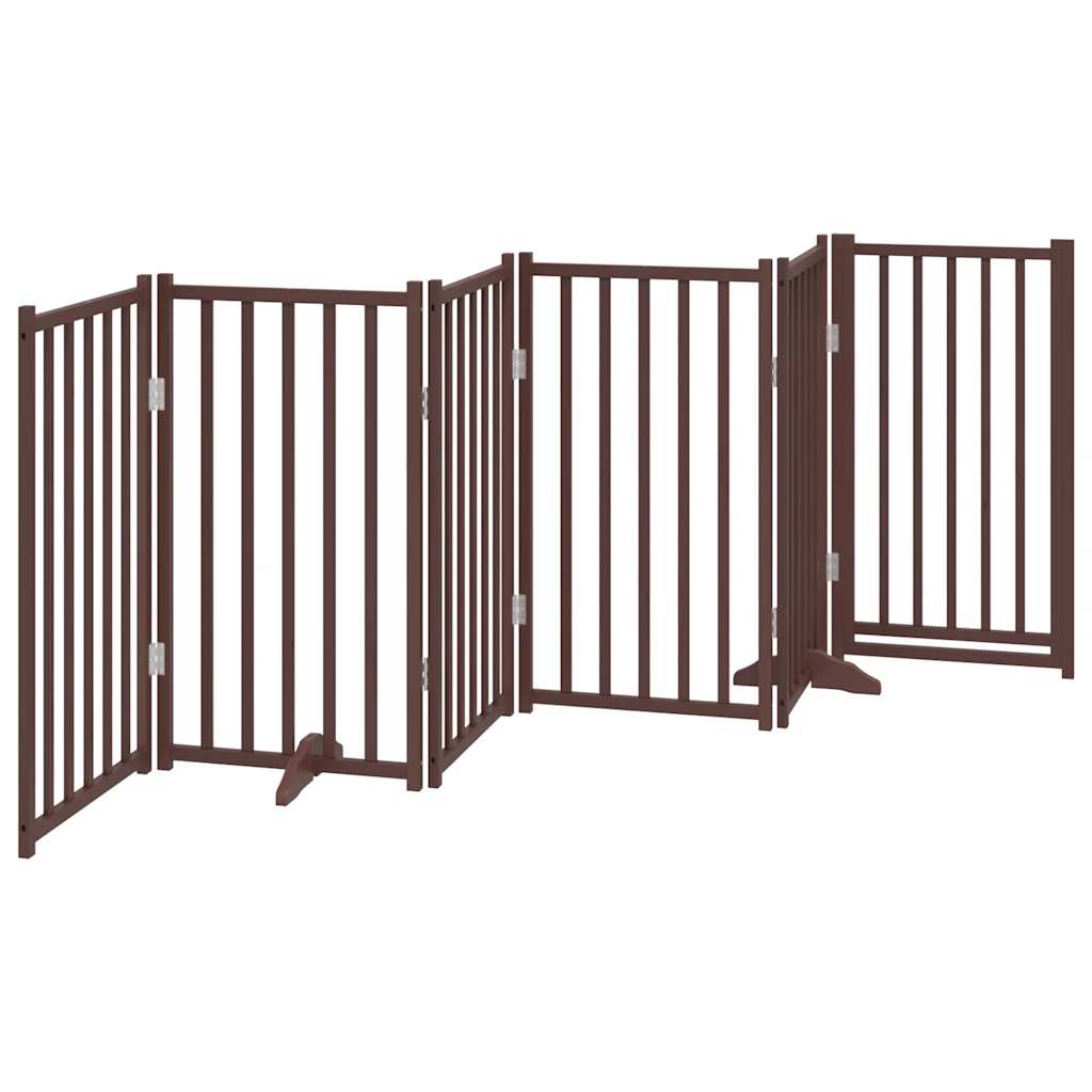 Cancello Cani Pieghevole Marrone 6Pannelli 300cm Massello Abete