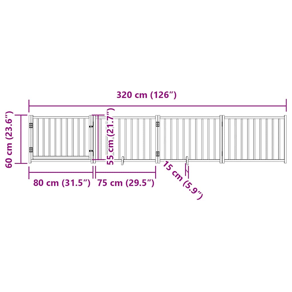Cancello Cani Pieghevole Marrone 4Pannelli 320cm Massello Abete