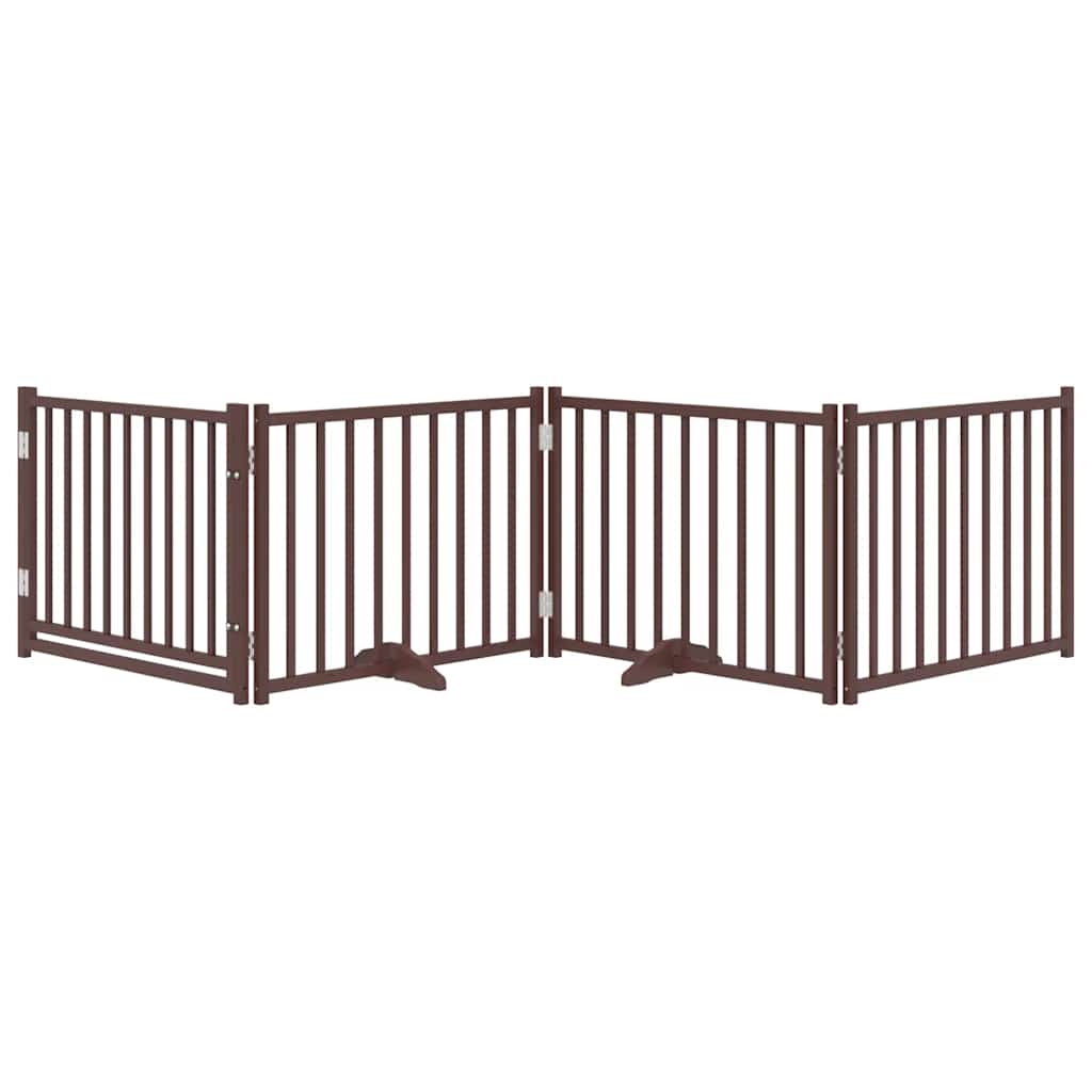 Cancello Cani Pieghevole Marrone 4Pannelli 320cm Massello Abete