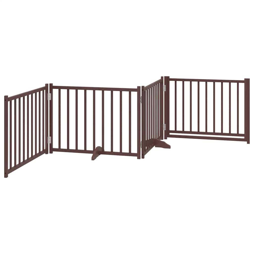 Cancello Cani Pieghevole Marrone 4Pannelli 320cm Massello Abete