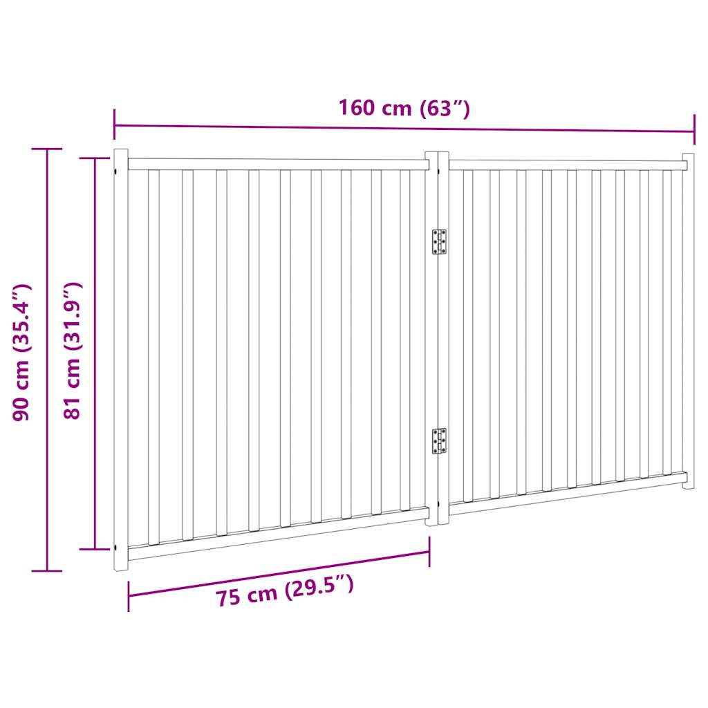 Cancello Cani Pieghevole 2Pannelli Marrone 160cm Massello Abete