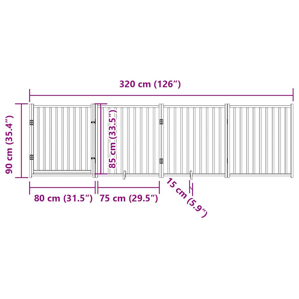 Cancello Cani Pieghevole Marrone 4Pannelli 320cm Massello Abete