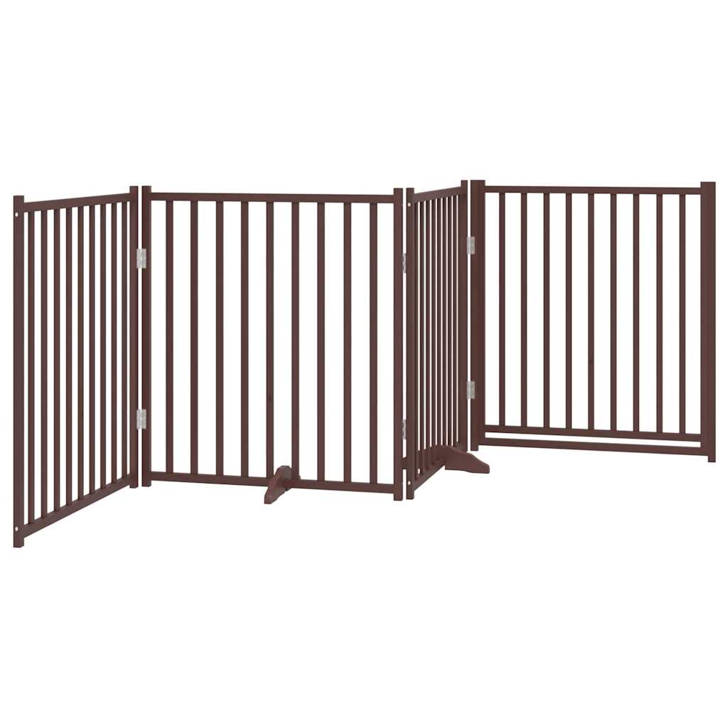 Cancello Cani Pieghevole Marrone 4Pannelli 320cm Massello Abete