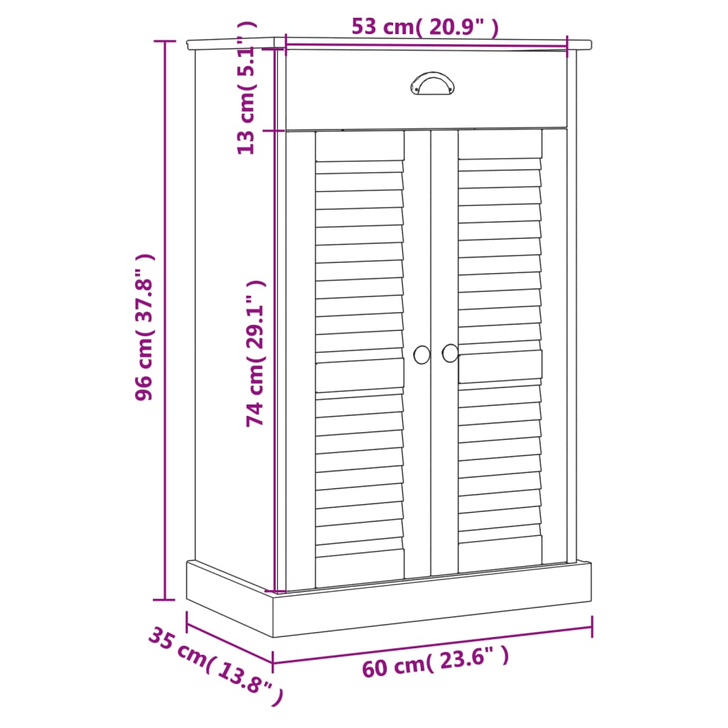 Scarpiera VIGO 60x35x96 cm in Legno Massello di Pino Grigio