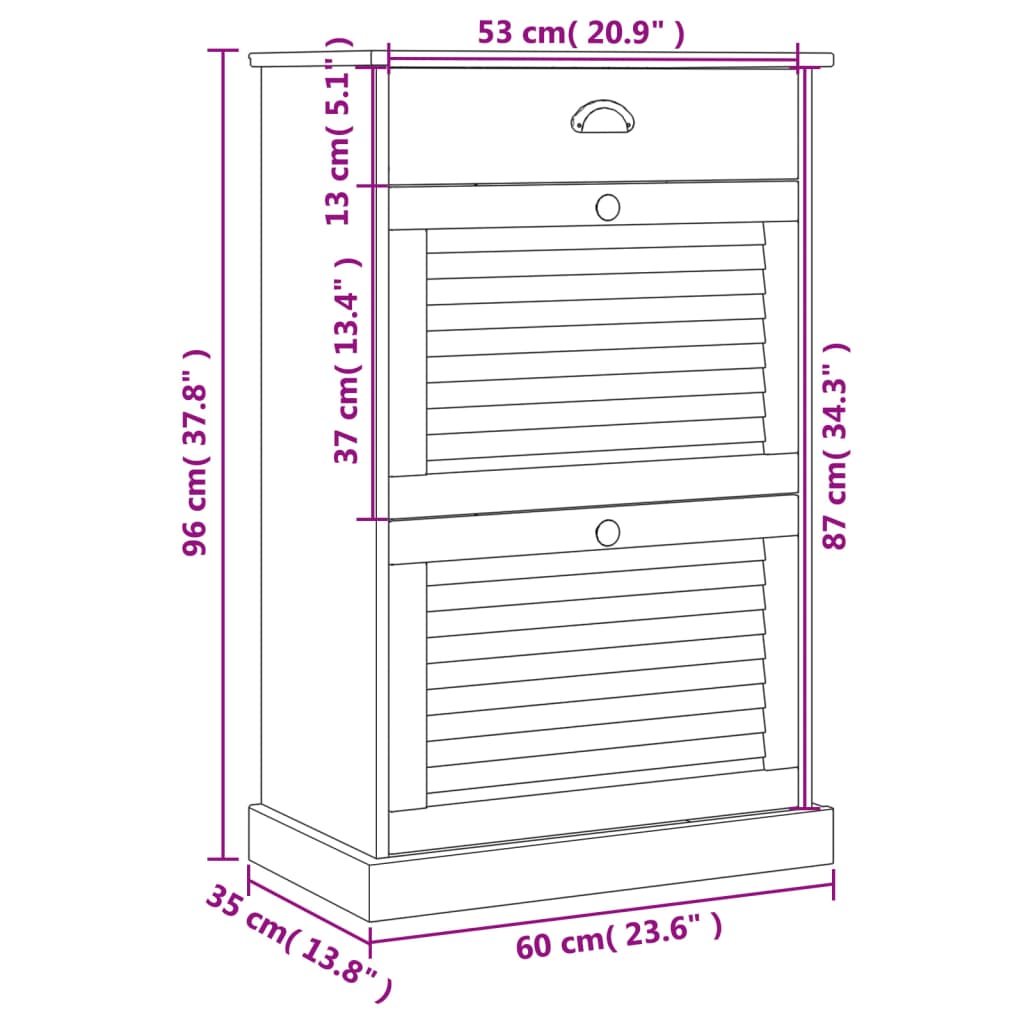 Scarpiera VIGO 60x35x96 cm in Legno Massello di Pino