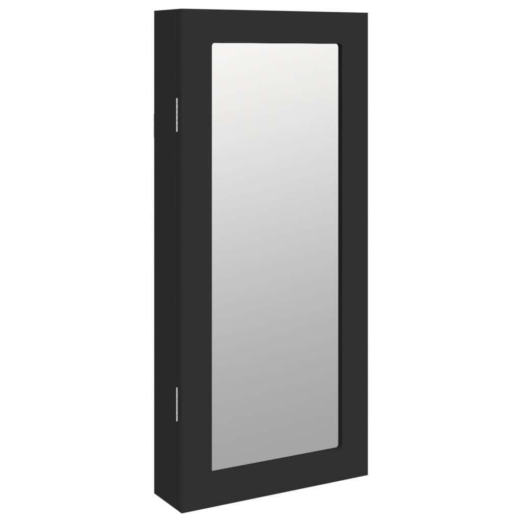 Armadio Portagioie con Specchio a Muro Nero 30x8,5x67 cm