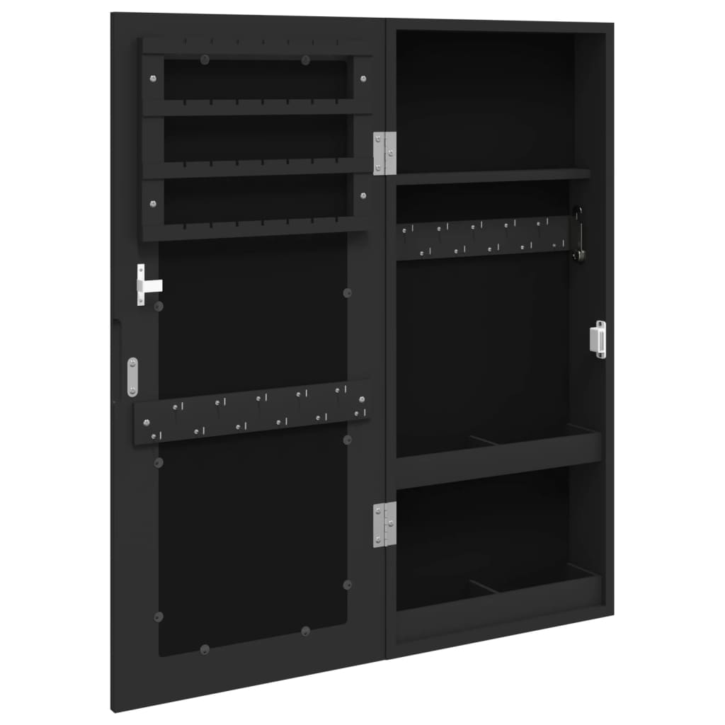 Armadio Portagioie con Specchio a Muro Nero 30x8,5x67 cm