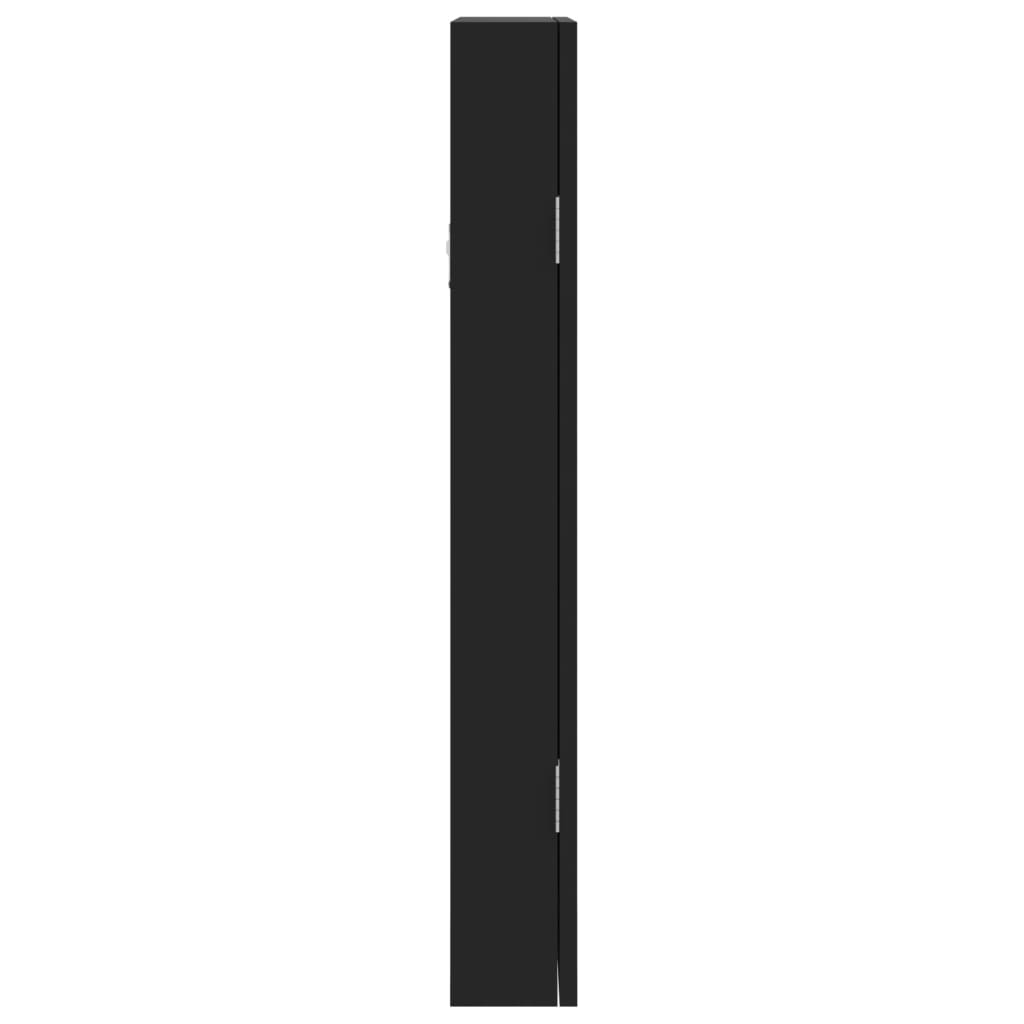 Armadio Portagioie con Specchio a Muro Nero 30x8,5x67 cm