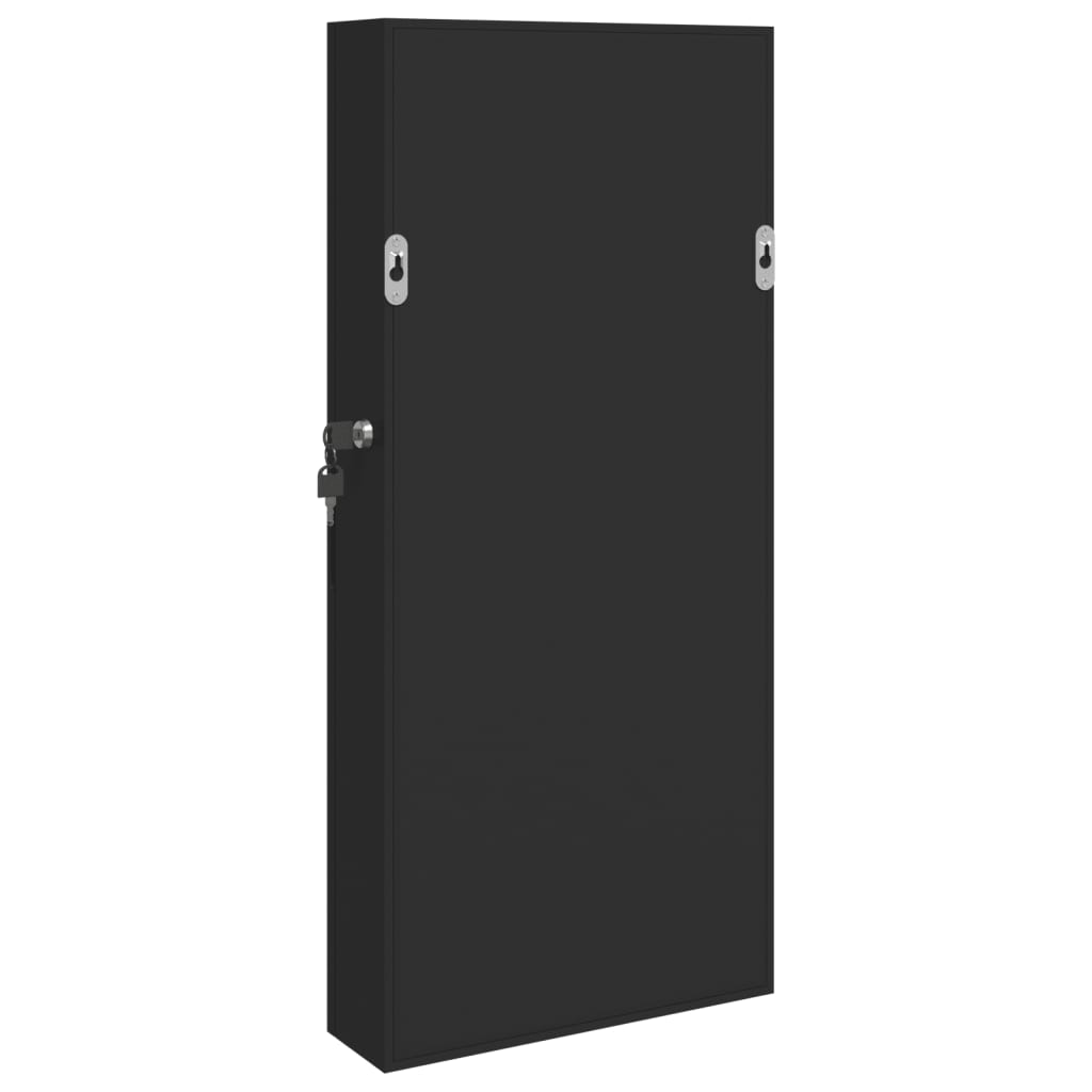 Armadio Portagioie con Specchio a Muro Nero 30x8,5x67 cm