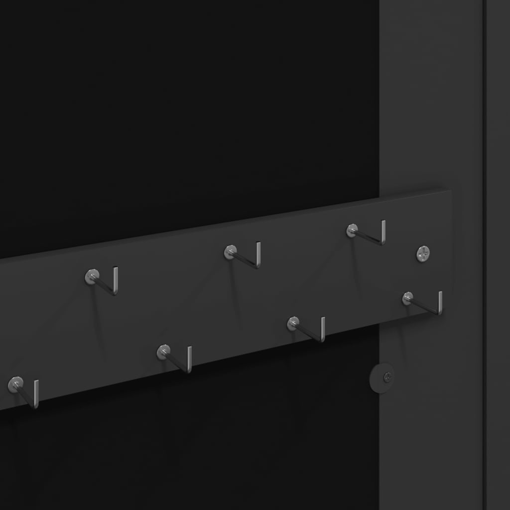 Armadio Portagioie con Specchio a Muro Nero 30x8,5x67 cm