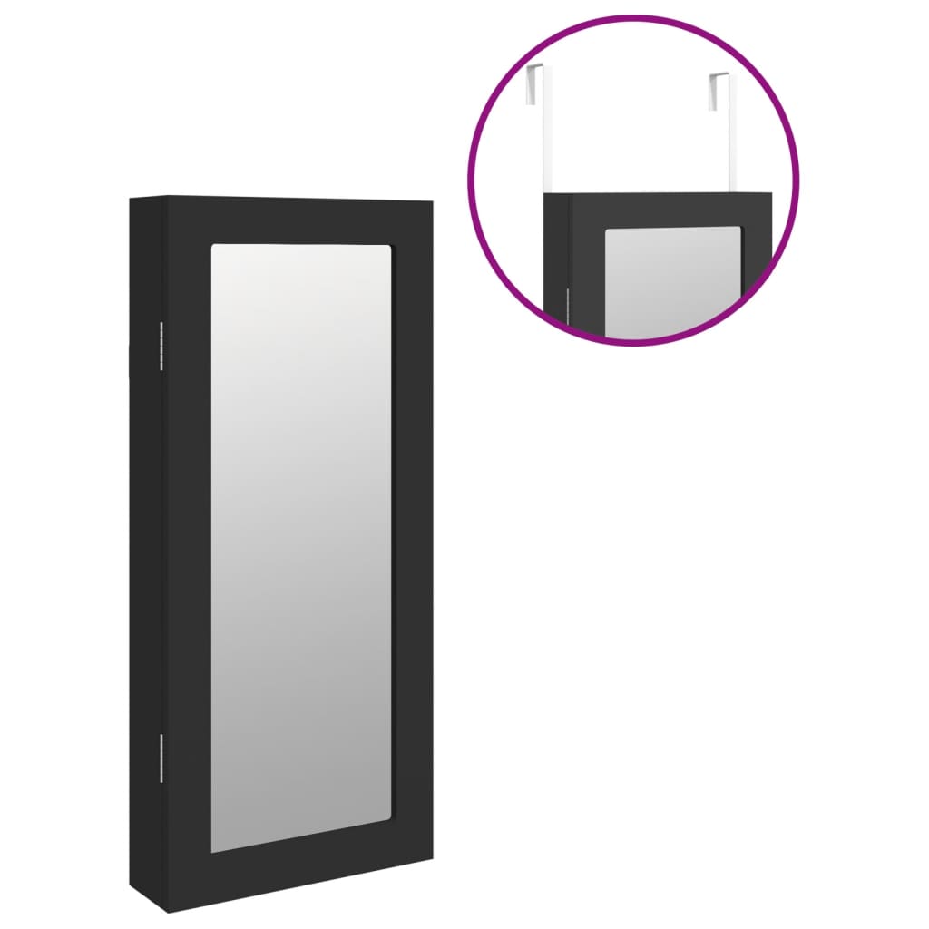 Armadio Portagioie con Specchio a Muro Nero 30x8,5x67 cm
