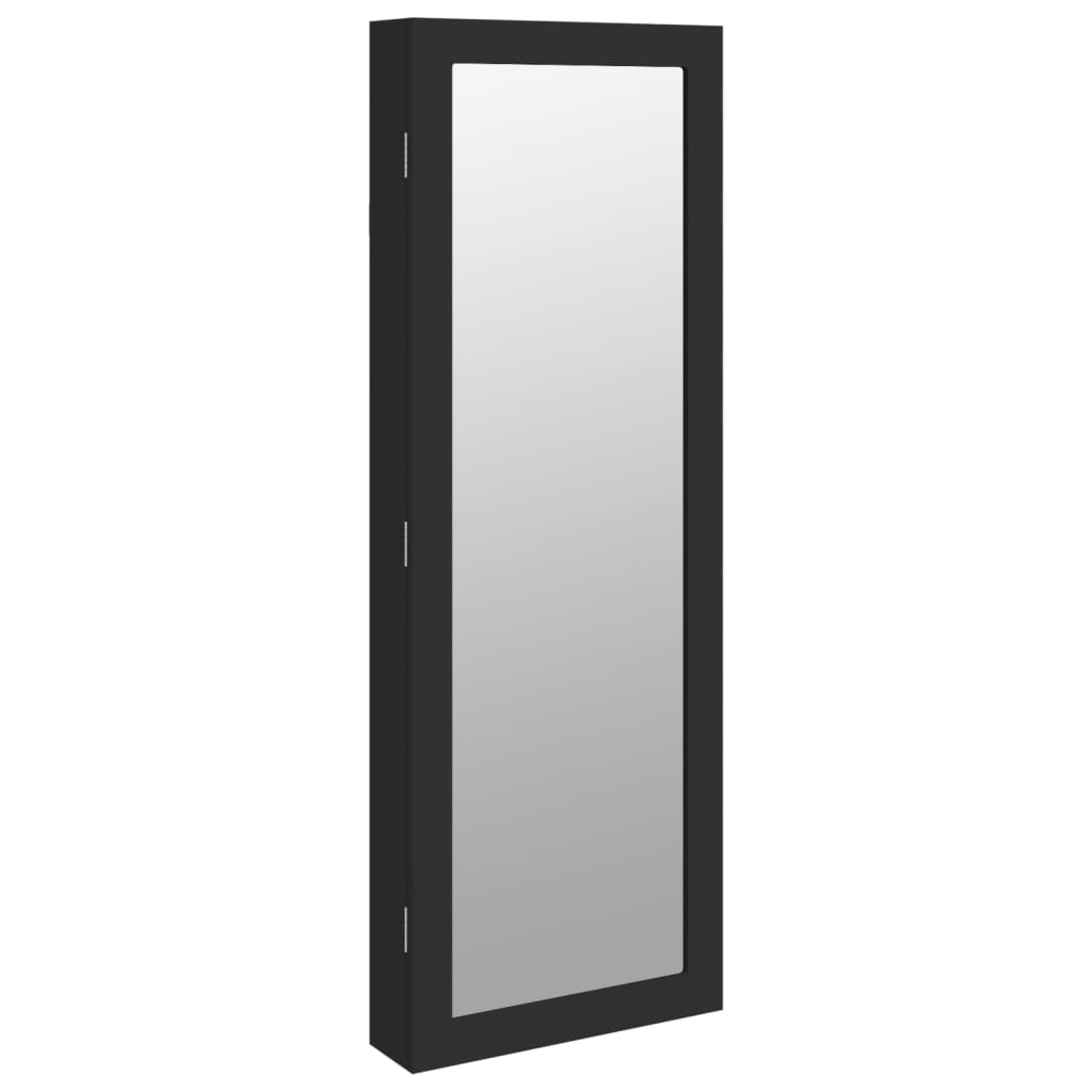 Armadio Portagioie con Specchio a Muro Nero 37,5x10x106 cm