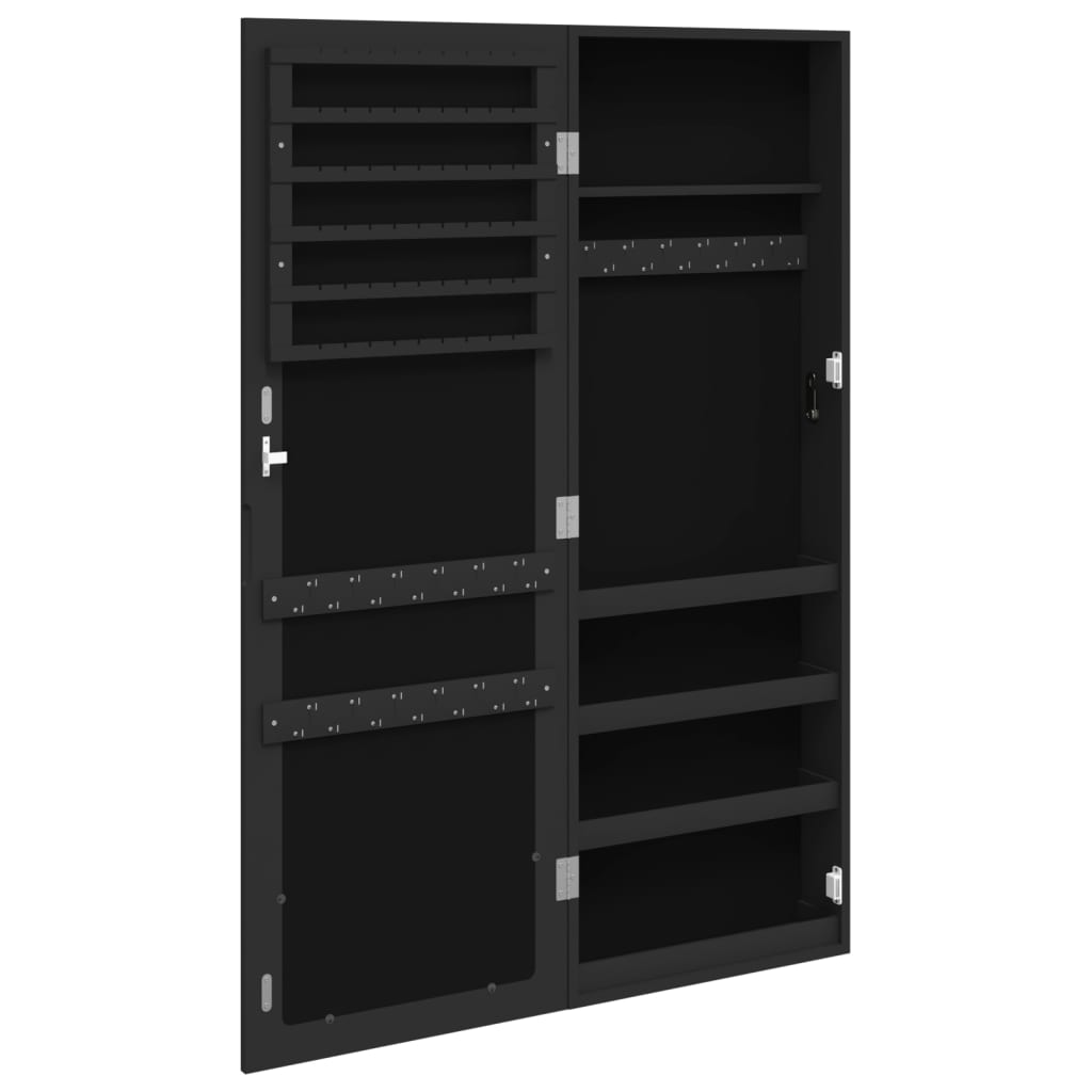 Armadio Portagioie con Specchio a Muro Nero 37,5x10x106 cm