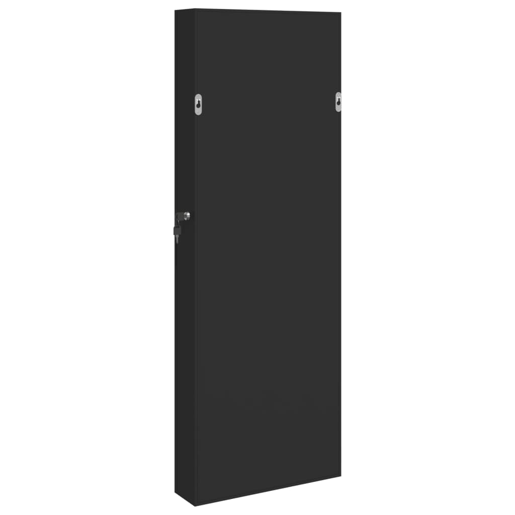 Armadio Portagioie con Specchio a Muro Nero 37,5x10x106 cm