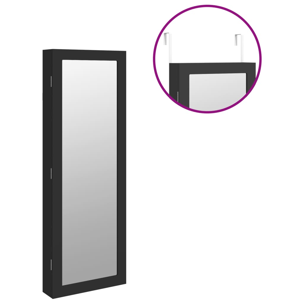 Armadio Portagioie con Specchio a Muro Nero 37,5x10x106 cm