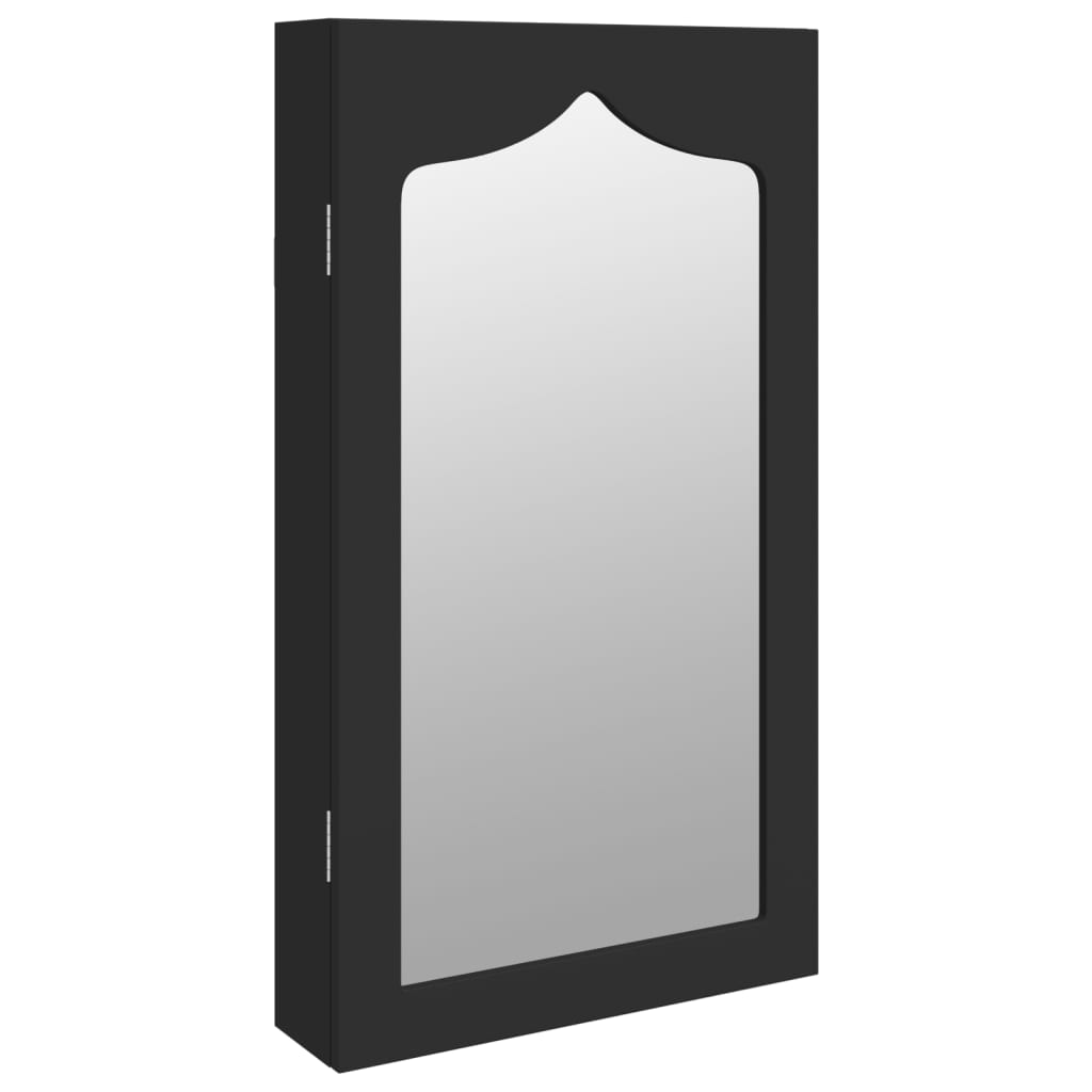 Armadio Portagioie con Specchio a Muro Nero 37,5x10x67 cm