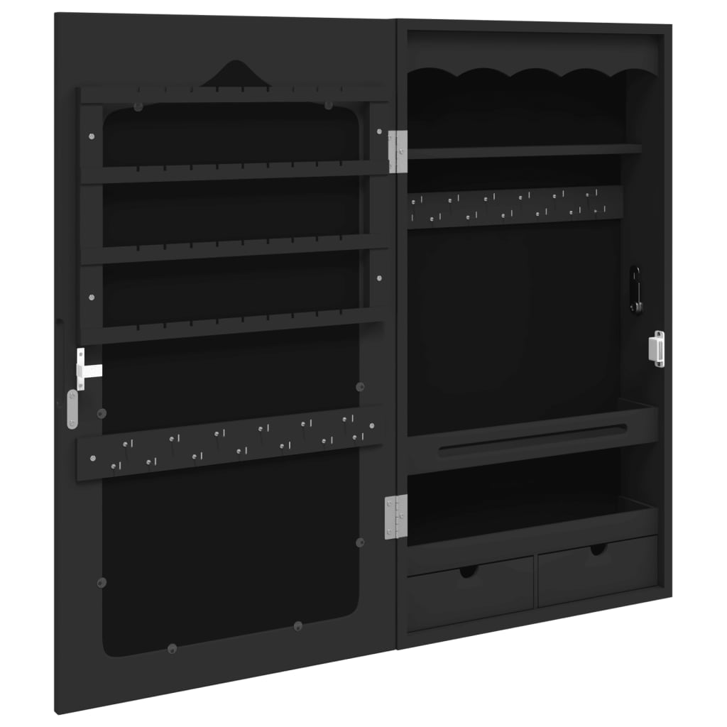 Armadio Portagioie con Specchio a Muro Nero 37,5x10x67 cm