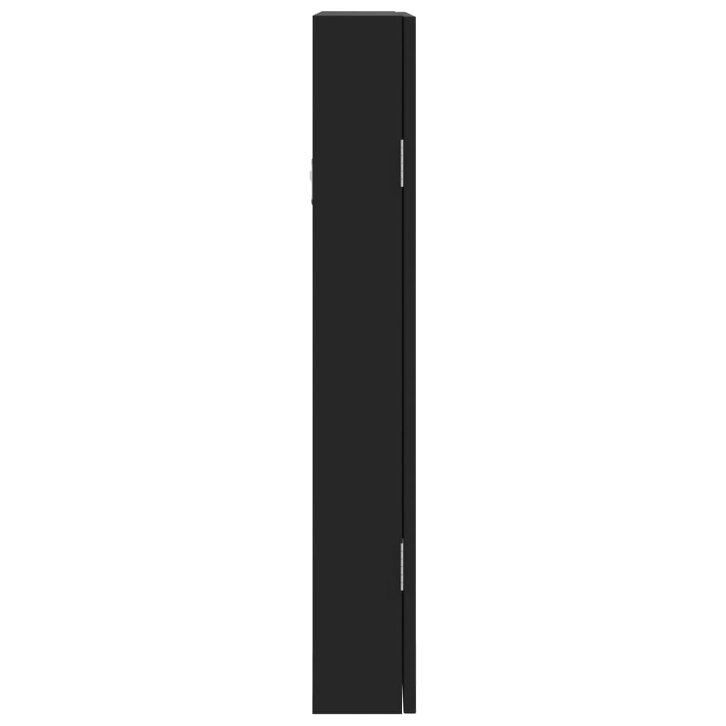 Armadio Portagioie con Specchio a Muro Nero 37,5x10x67 cm