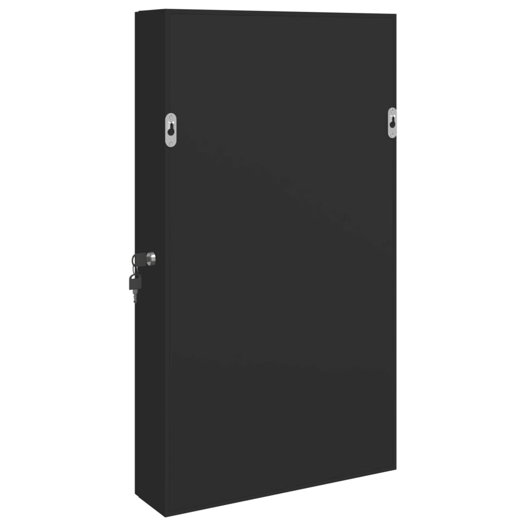 Armadio Portagioie con Specchio a Muro Nero 37,5x10x67 cm