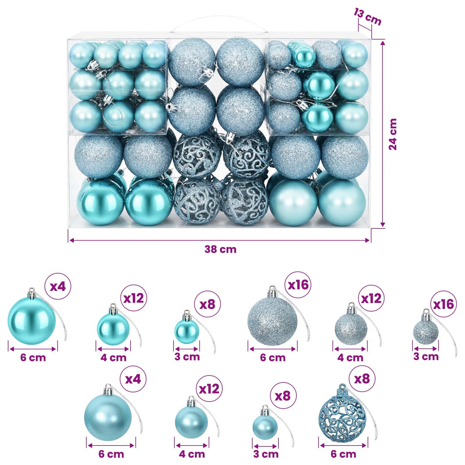 Palline di Natale 100 pz Turchesi 3 / 4 / 6 cm