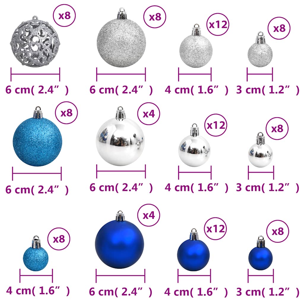 Palline di Natale 100 pz Blu e Argento 3 / 4 / 6 cm