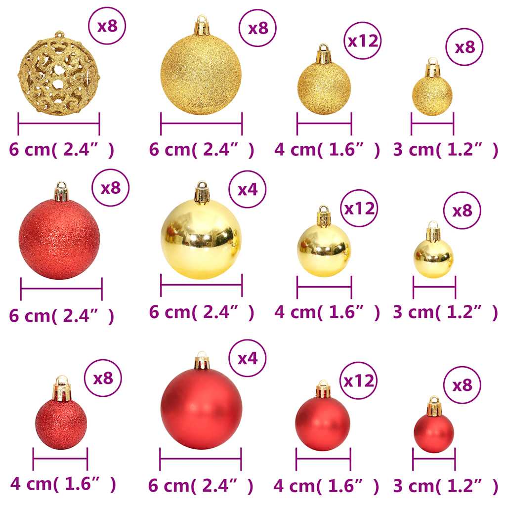 Palline di Natale 100 pz Oro e Rosso Vino 3 / 4 / 6 cm