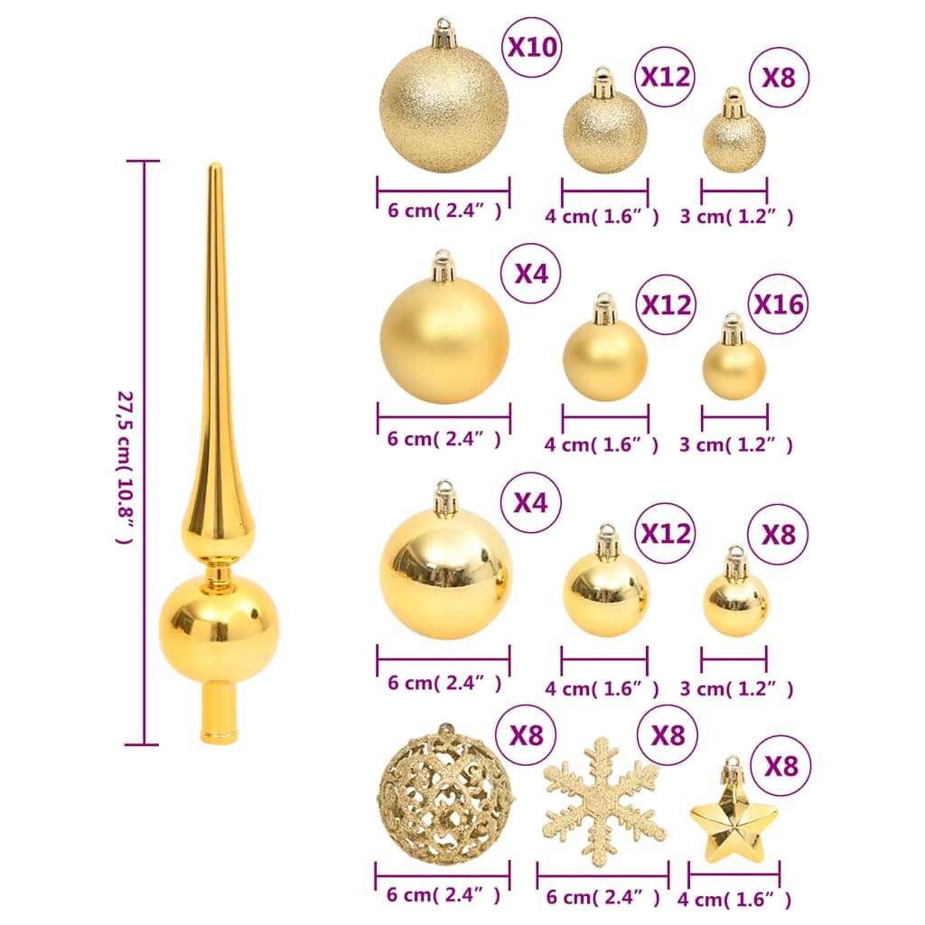 Set Palline di Natale 111 pz Oro in Polistirene